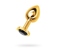 Анальная втулка Metal by TOYFA металл золотистая с черным кристаллом 10 см Ø 4 см 360 г