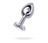 Анальная втулка Metal by TOYFA металл серебристая с белым кристаллом 10 см Ø 4 см 360 г