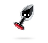 Анальная втулка Metal by TOYFA металл серебристая с кристаллом цвета рубин 9,5 см Ø 4 см 420 г
