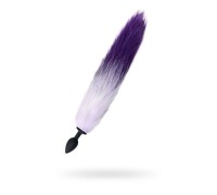 Анальная втулка с бело-фиолетовым хвостом POPO Pleasure by TOYFA M силикон черная 45 см Ø 3,3 с