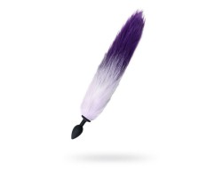Анальная втулка с бело-фиолетовым хвостом POPO Pleasure by TOYFA M силикон черная 45 см Ø 3,3 с