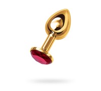 Анальная втулка Metal by TOYFA металл золотистая с рубиновым кристаллом 7,5 см Ø 3 см 145 г