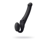 Безремневой нереалистичный страпон Strap-on-me с вибрацией M силикон черный 24,5 см