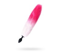 Анальная втулка с бело-розовым хвостом POPO Pleasure by TOYFA M силикон черная 45 см Ø 3,3 см