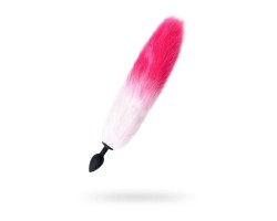 Анальная втулка с бело-розовым хвостом POPO Pleasure by TOYFA M силикон черная 45 см Ø 3,3 см