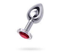 Анальная втулка Metal by TOYFA металл серебристая с рубиновым кристаллом 10 см Ø 4 см 360 г
