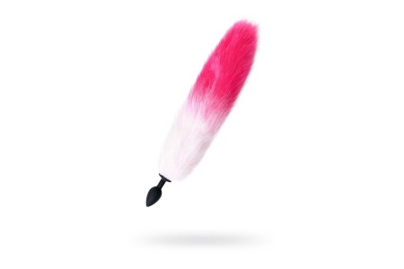 Анальная втулка с бело-розовым хвостом POPO Pleasure by TOYFA S силикон черная 45 см Ø 2,7 см