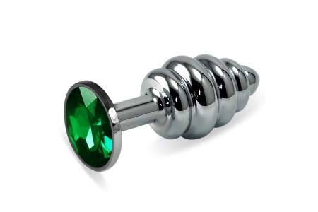 Анальная пробка Silver Small Plug рифленая зеленая