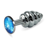 Анальная пробка Silver Small Plug рифленая голубая