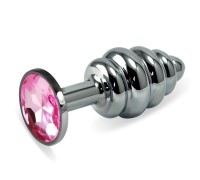 Анальная пробка Silver Small Plug рифленая розовая