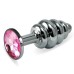 Анальная пробка Silver Small Plug рифленая розовая - фото