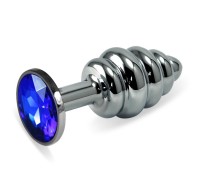 Анальная пробка Silver Small Plug рифленая синяя