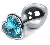 Анальная пробка с голубым камушком-сердечком размер S