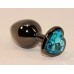 Анальная пробка черного цвета с ярким кристаллом голубого цвета в форме сердечка размер M - фото