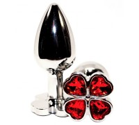 Анальный плаг с кристаллом в виде цветка Клевера красный