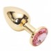 Золотая металлическая анальная пробка с камушком нежно-розового цвета L - фото
