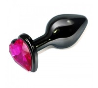Втулка из стали с ярко-розовым кристаллом в виде сердца