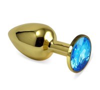 Анальное украшение Golden Plug Small с голубым стразом