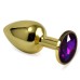 Анальное украшение Golden Plug Small с фиолетовым стразом - фото