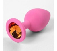 Розовая силиконовая пробка с оранжевым стразом M
