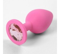 Розовая силиконовая пробка с нежно-розовым стразом M