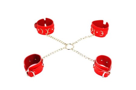Бондажный набор наручники и поножи на цепях красный
