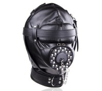Бондажный черный шлем с кляпом