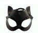 Кожаная чёрная маска со стразами и ушками Hand Made - фото