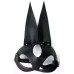 Кожаная черная маска с ушками зайчика ручной работы - фото