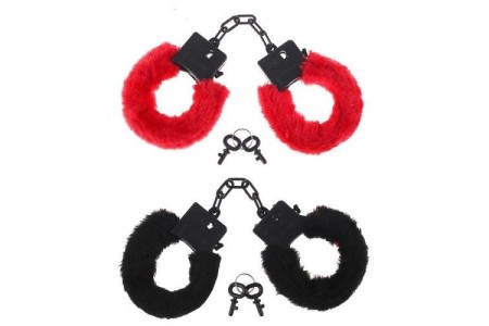 Пластиковые красные наручники с мехом
