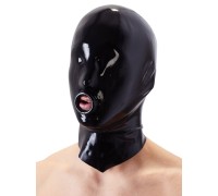 Черная латексная маска для головы с отверстием для рта