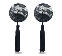 Пэстисы для груди Reusable Black Lace Round Tassel Nipple Pasties