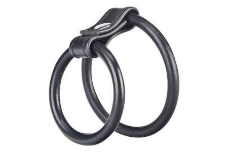 Двойное черное эрекционное кольцо на пенис и мошонку