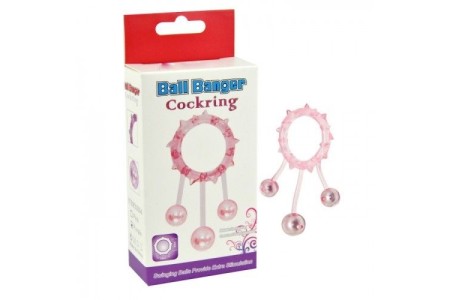 Кольцо с 3 утяжеляющими шариками розовое Ball Banger Cock Ring