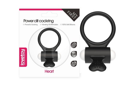 Виброкольцо чёрное Power Heart Clit Cockring
