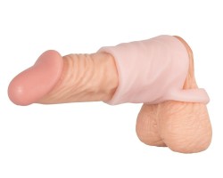 Увеличивающая насадка для пениса с петлёй на мошонку Nature Skin Sleeve Ring
