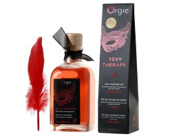 Комплект для сладких игр Orgie Lips Massage со вкусом клубники (сладкое массажное масло и перо), 100 мл