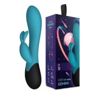Вибратор Gemini с клиторальным отростком в форме кролика и подогревом цвета морской волны