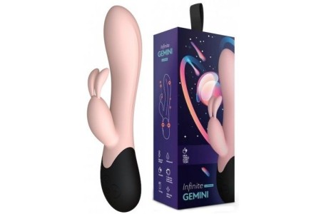 Вибратор Gemini с клиторальным отростком в форме кролика и подогревом цвета нежного персика