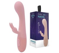 Вибратор с клиторальным стимулятором в форме ушек кролика Naya персикового цвета