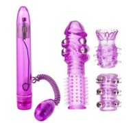 Фиолетовый вибратор с набором насадок