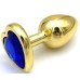 Золотая металлическая анальная пробка с синим камушком в виде сердечка S - фото 1