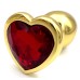 Золотая металлическая анальная пробка с красным камушком в виде сердечка S - фото 2