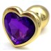 Золотая металлическая анальная пробка с фиолетовым камушком в виде сердечка S - фото 2