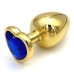 Золотая металлическая анальная пробка с синим камушком в виде сердечка L - фото