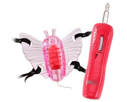Розовая вибробабочка на ремешках Butterfly Mini с проводным пультом