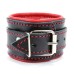 Черные наручники из толстой натуральной кожи с кожаным красным подкладом - фото 3