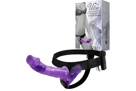 Двойной страпон с вибрацией Ultra Passionate Harness Violet 18 см и 11 см
