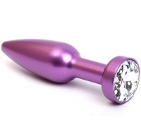 Фиолетовая металлическая анальная пробка с прозрачным стразом, размер S