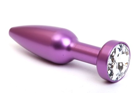 Фиолетовая металлическая анальная пробка с прозрачным стразом, размер S